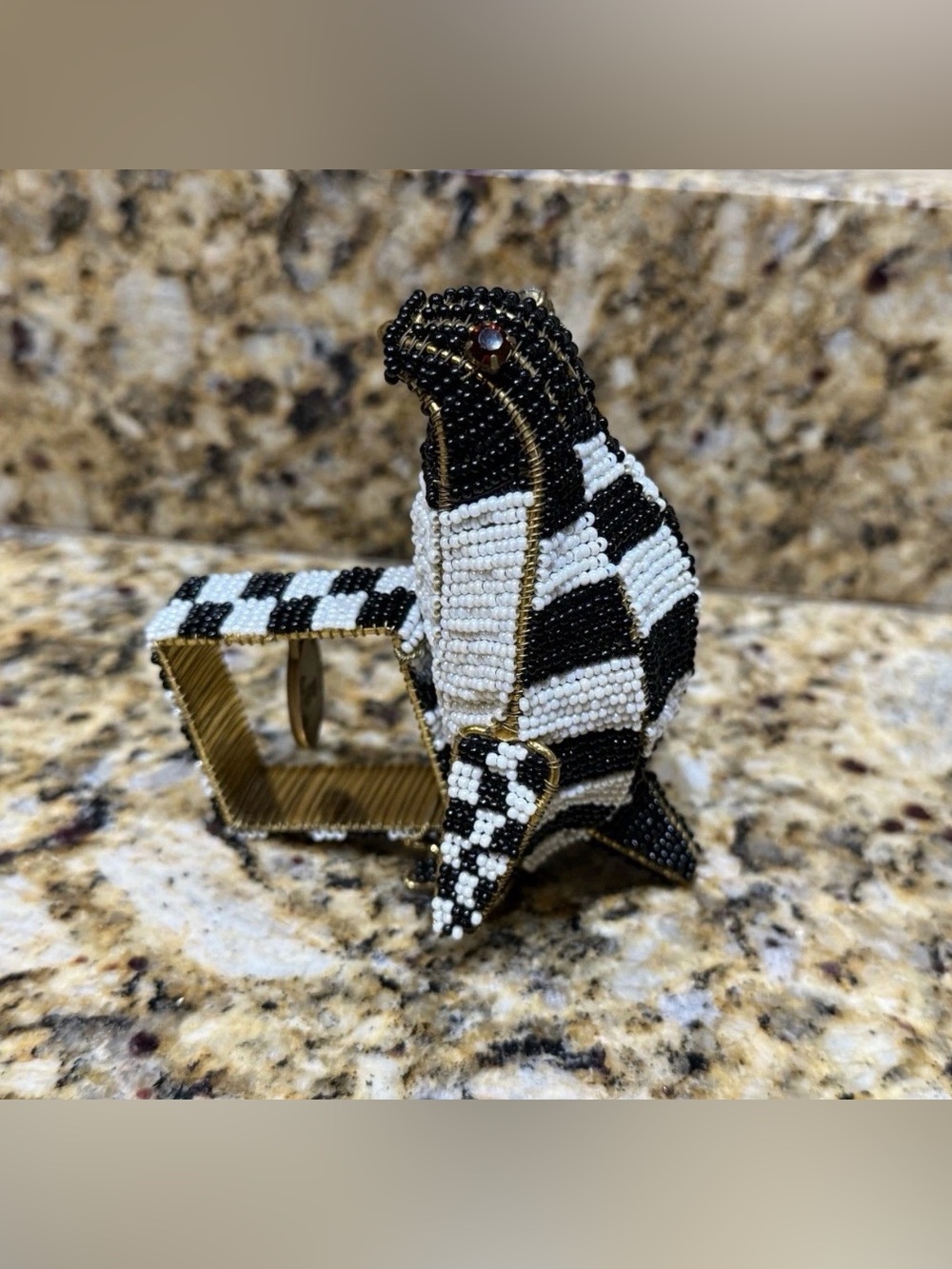 RARE x1 Mackenzie Childs Penguin Napkin Rings Beaded Courtly Check